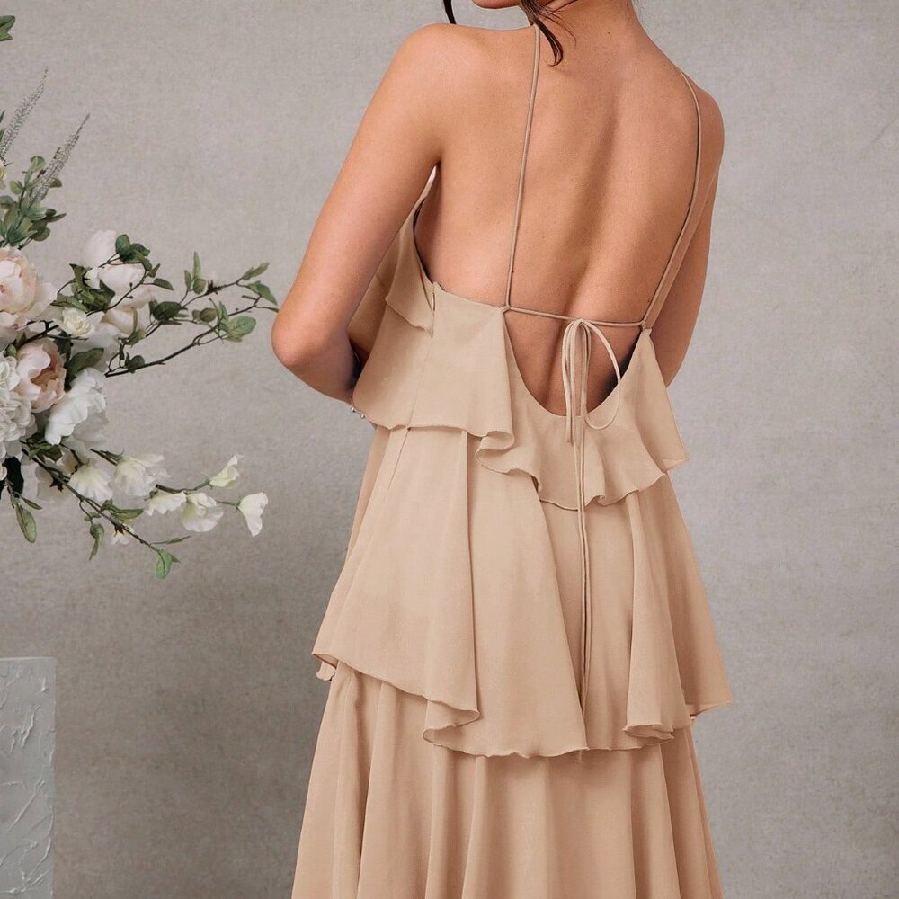 Khaki Elegant Women's Romantic Wedding Maxi Dress - Picture 2 of 5
